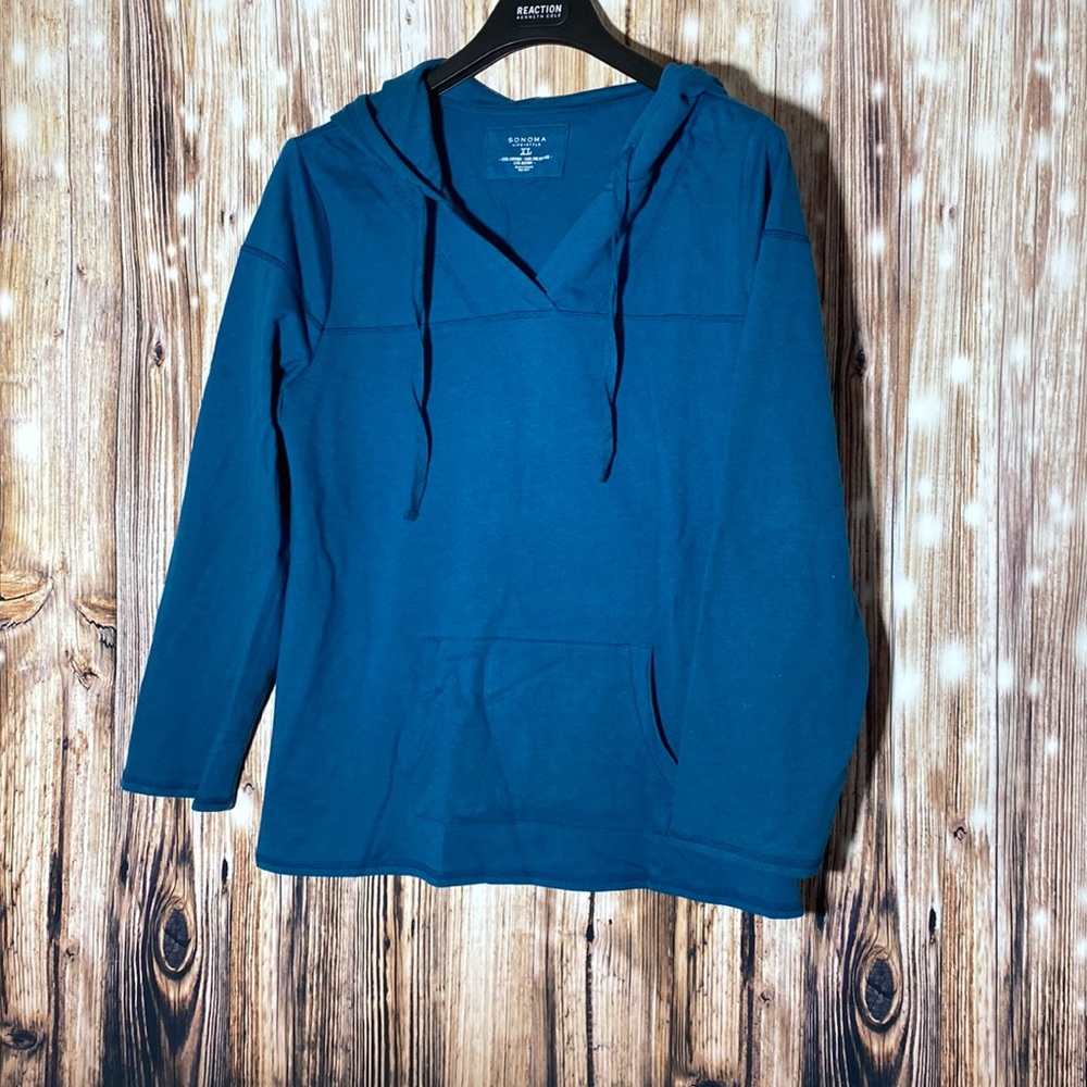 Sonoma Life/Style Women Turquoise LongSleeve VNeck Lightweight Pullover HoodieXL